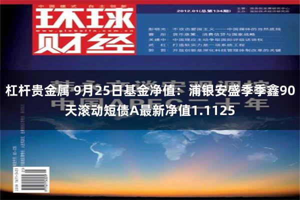 杠杆贵金属 9月25日基金净值：浦银安盛季季鑫90天滚动短债A最新净值1.1125