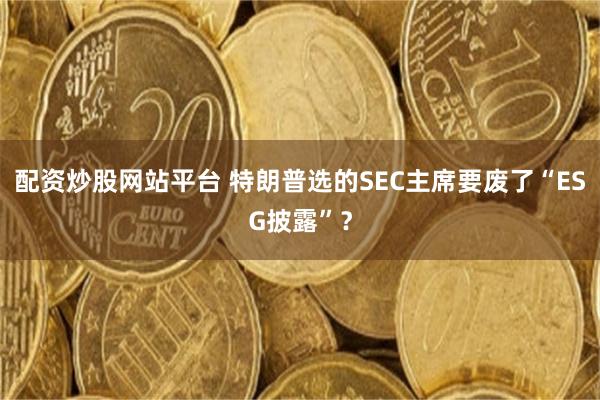 配资炒股网站平台 特朗普选的SEC主席要废了“ESG披露”？